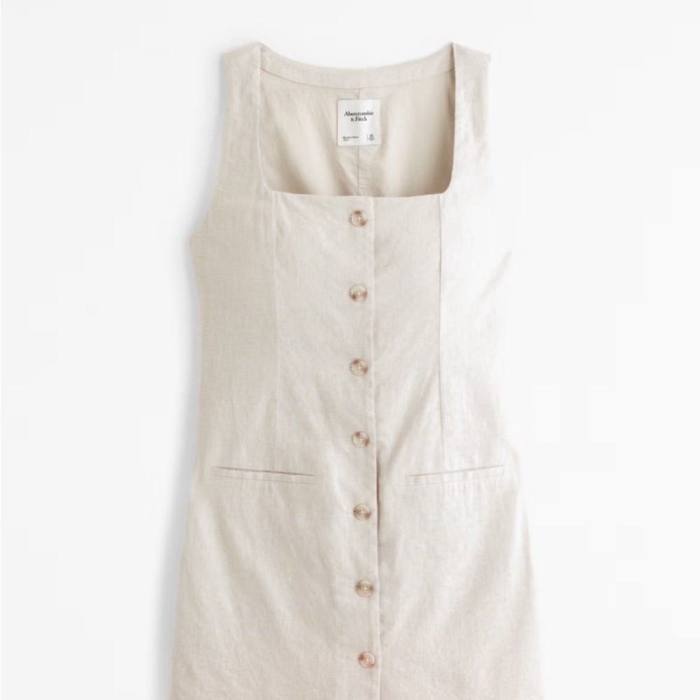 Cream Button-Down Linen Dress